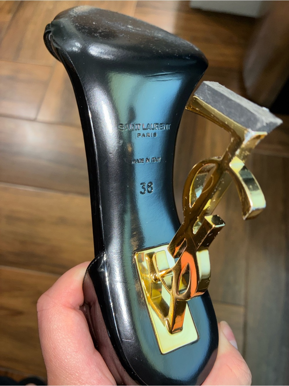 Saint Laurent Black and Gold Tribute Heel Sandal